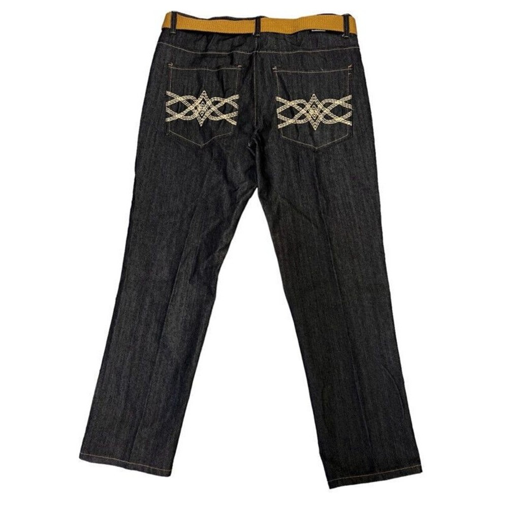 Qruel Jeans Co Straight Fit Mid Rise Black Jeans with Belt Size 40x32